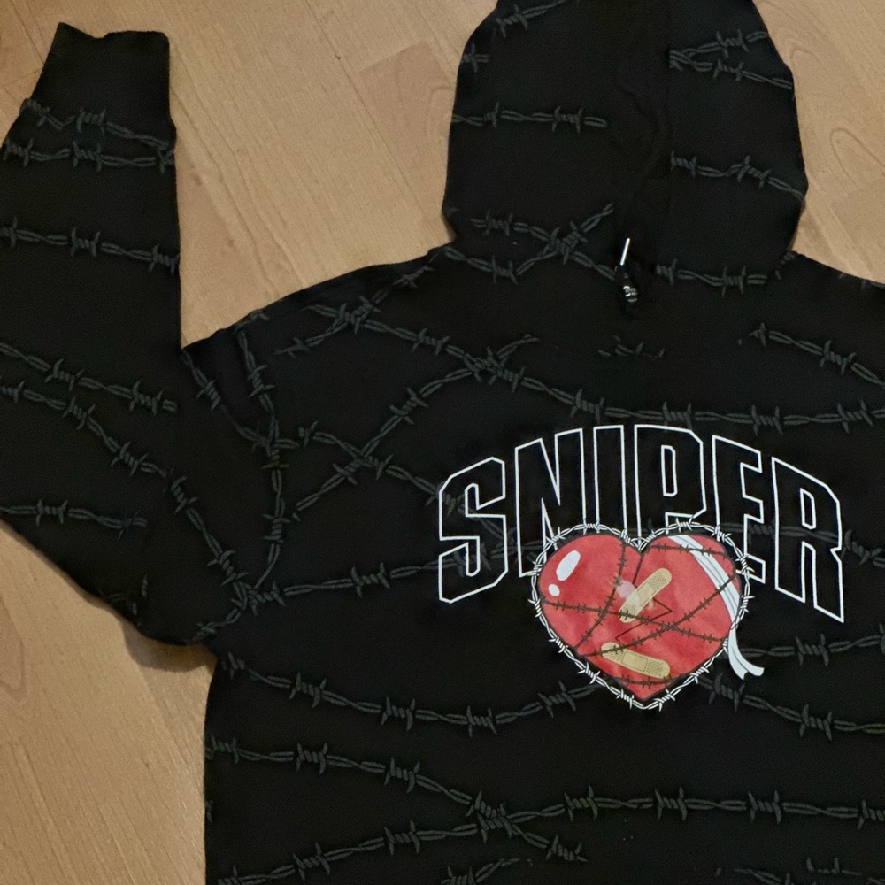 Black Sniper Hoodie with Heart Graphic